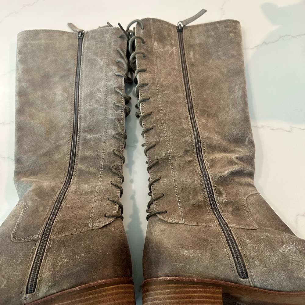 Sofft Sharnell II Boot Gray Suede Knee-High Boots Lace Up Back Leather - Picture 4 of 9